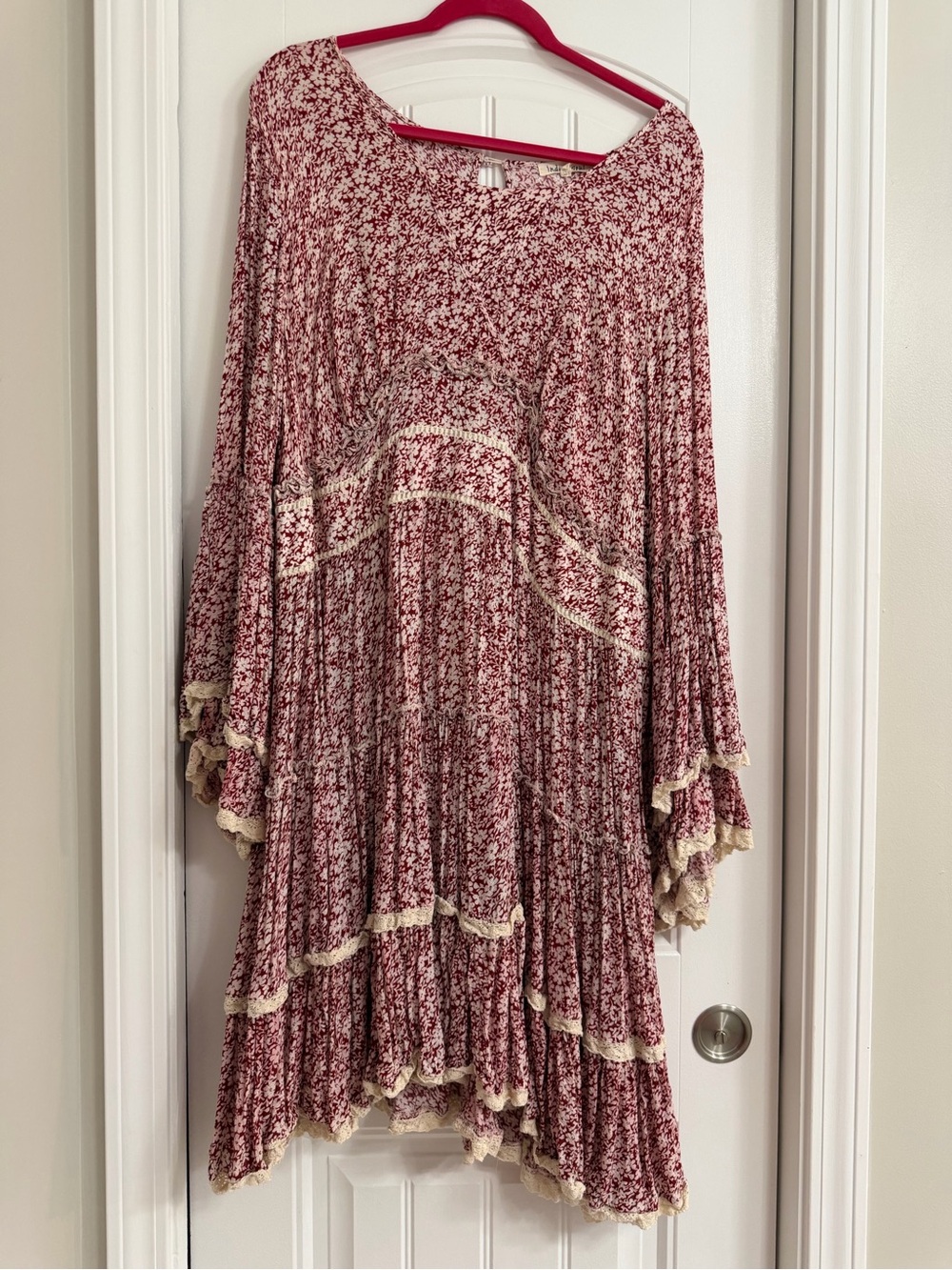 indigo soul Red Floral Mini Dress with Cream Trim
